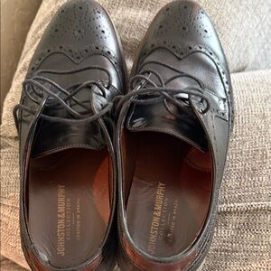 Johnston & Murphy Black Leather Wingtip Oxfords